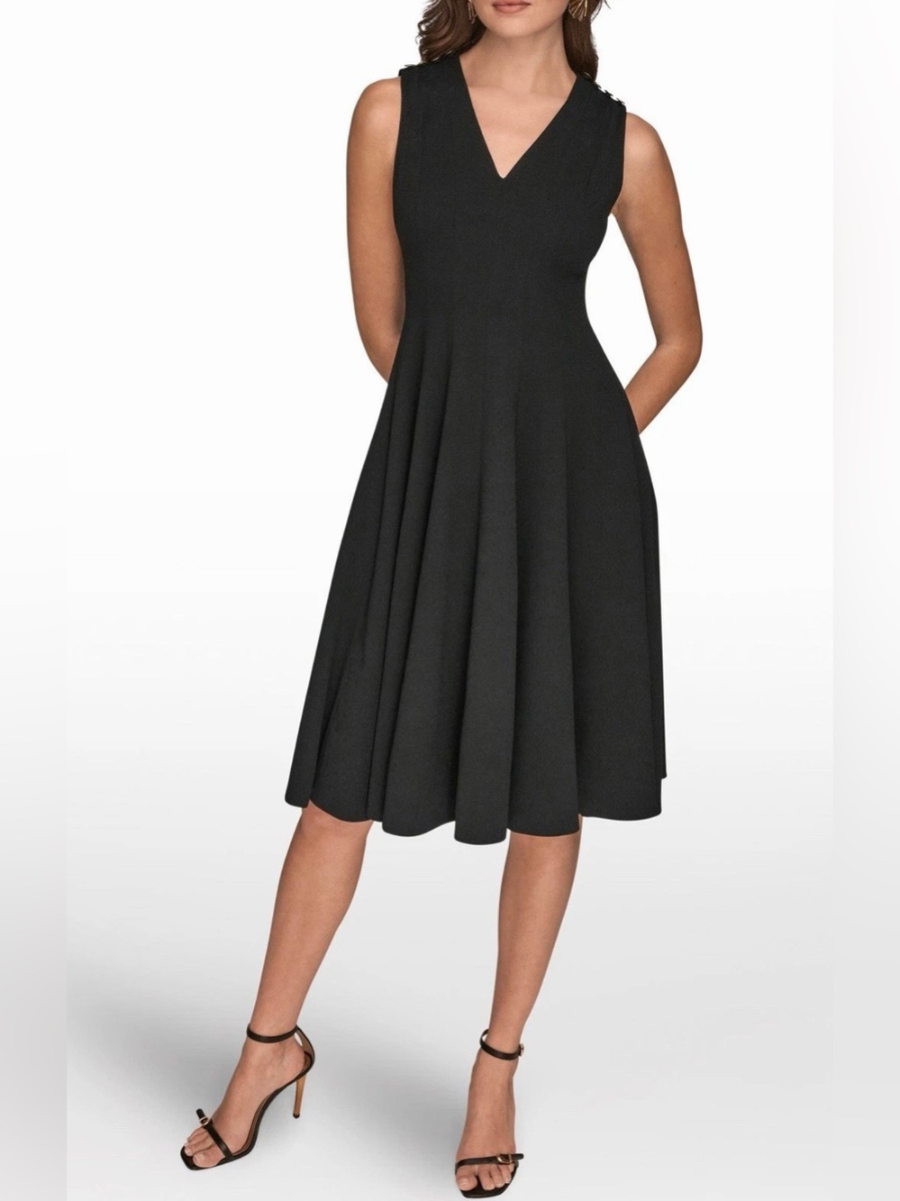 New Donna Karan New York Sleeveless Fit & Flare Dress In Black Size 6 $139